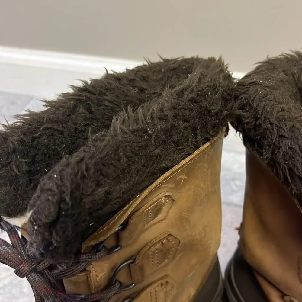 Sorel Badger Brown Women’s Insulated Winter Toe-Up Boots with Faux Fur- Size 7